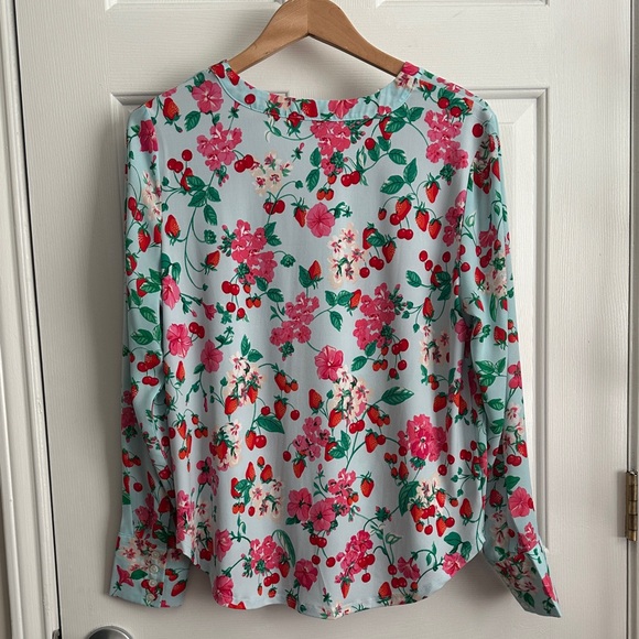 Ann Taylor Floral V-Neck Blouse - Pink and Green on White - Picture 5 of 5
